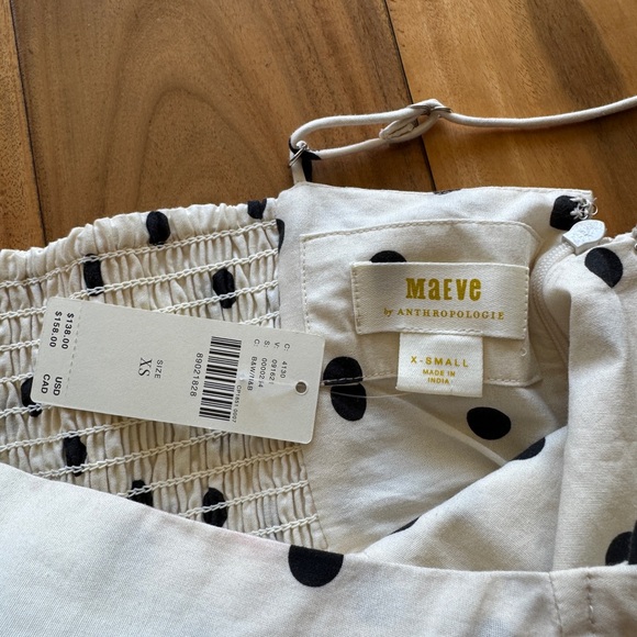 Anthropologie Maeve White and Black Polka Dot Spaghetti Strap Mini dress - Picture 5 of 9